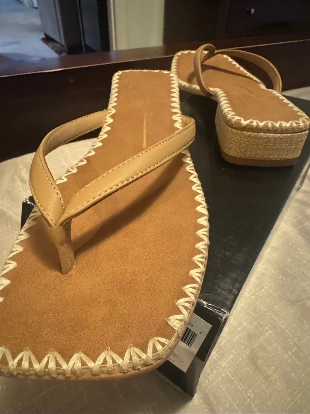 Dolce Vita Tan Suede Zigzag-Trim Thong Sandals